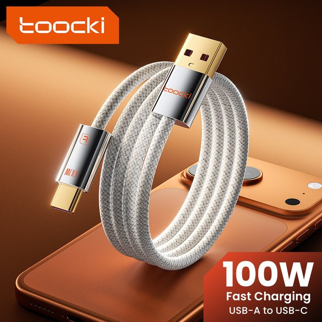 Toocki USB-A auf USB-C Kabel mit 100 W Schnellladefunktion QC3.0 und 480 Mbit/s Datenübertragungsrate aus Zinklegierung und geflochtenem Material - Bild 1