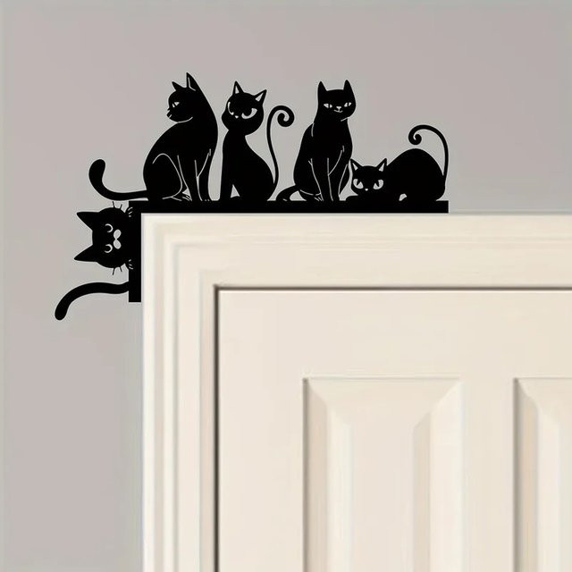 WhimsyCat Metall-Katzen-Silhouette Wandkunst in Schwarz als verspielte Regalhalterung - Bild 1