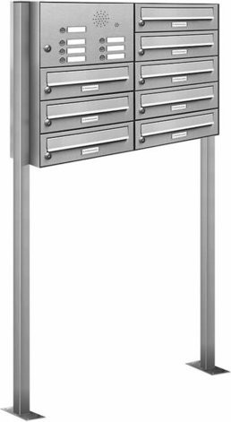 AL Briefkasten-System für 7 Parteien, freistehend, silberfarben, B/H/T: 84,6 x 150 x 27,5 cm - Bild 1