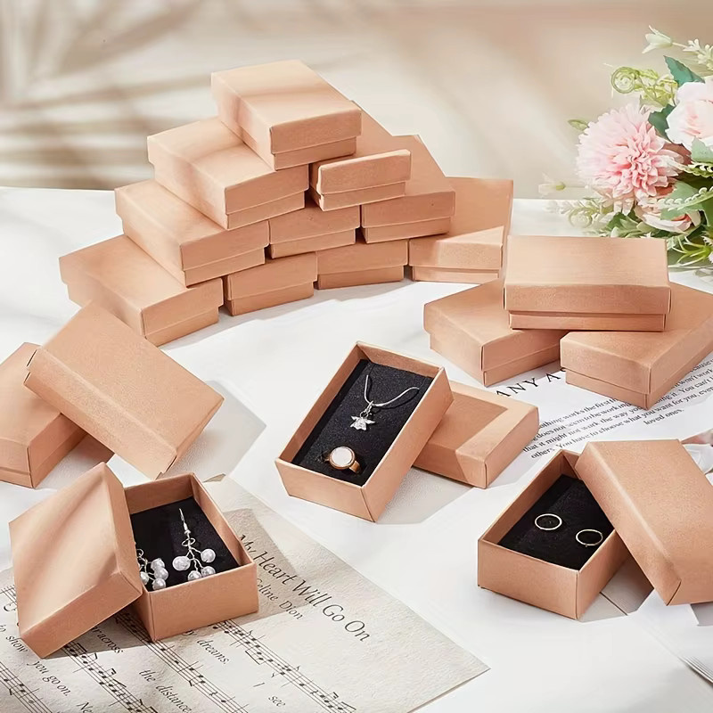 72-teiliges Set rechteckige Perlenringboxen aus Papier in Beige für Hochzeiten und Geburtstage - Bild 3