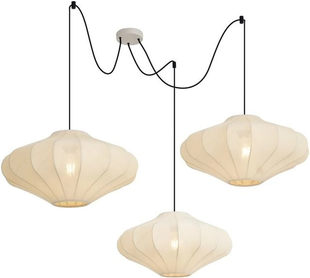 QAZQA Japandi Hängelampe Beige 3-flammig aus Stoff mit organischem Design, Durchmesser: 50 cm - Bild 1
