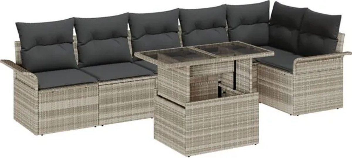 Vidaxl Garten-Sofa-Set aus Poly-Rattan mit 7-teiligem Kissen-Set in Hellgrau und modernem Design - Bild 1