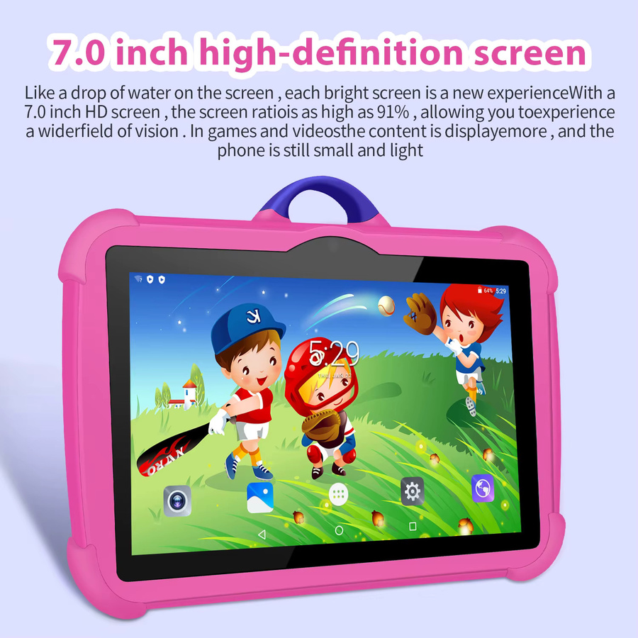 BDF Kinder Tablet 7 Zoll mit 5G WiFi, Quad Core, 4GB RAM und 64GB ROM inklusive Schutzhülle, Blau oder Pink - Bild 2
