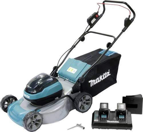 Makita LXT DLM466PT2 Akku-Rasenmäher mit 46 cm Schnittbreite inklusive Ersatzakku, Fangkorb und Mulchkit - Bild 1