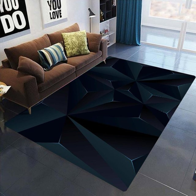 Wucifang Jewelry 3D Geometrischer Teppich mit Sechseck-Neonlicht-Design in Blau, B/T: 80 x 50 cm - Bild 1