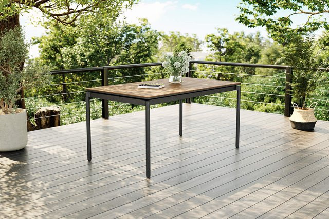 OUTFLEXX Esstisch für Garten und Terrasse in Anthrazit-Matt und Braun, Material Aluminium und Verbundstoff, B/T/H: 153 x 90 x 75 cm - Bild 1
