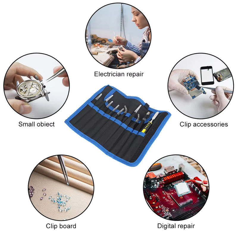 NICEYARD ESD Pinzettenset aus Edelstahl mit 10 Teilen, antistatische Reparaturwerkzeuge in Schwarz, gebogen und gerade - Bild 2