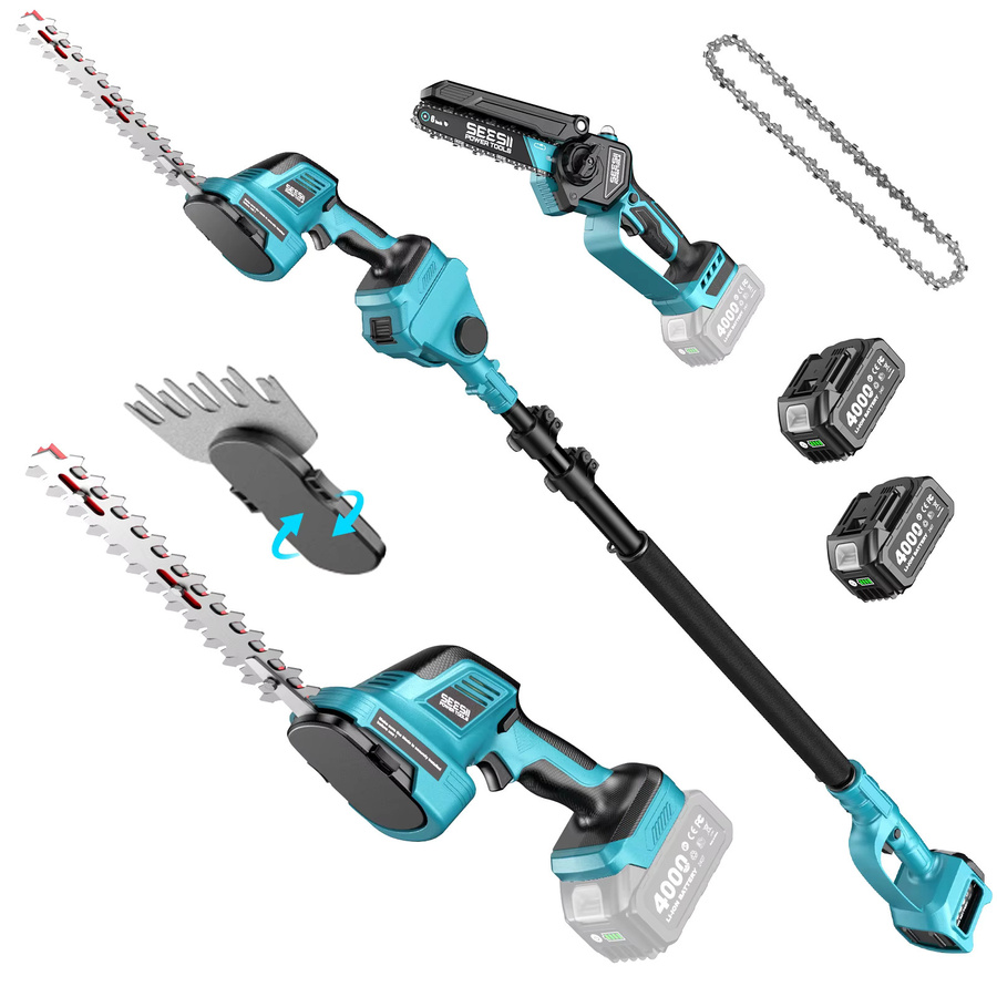 Seesii 6-in-1 Elektrischer Bürstenloser Heckenschneider mit 2,4m Teleskopstange für Makita LXT 18V Akku - Bild 2