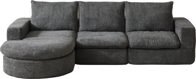 PXloue Modularer 3-Sitzer L-Form Sofa aus Chenille in Grau mit Metallrahmen und Schaumstofffüllung - Bild 1