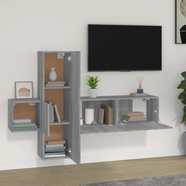 vidaXL 3-tlg. TV-Schrank-Set Grau Sonoma Holzwerkstoff für das Wohnzimmer, Wandmontage, B/T/H: 100 x 30 x 30 cm, 30,5 x 30 x 110 cm und 30,5 x 30 x 30 cm - Bild 1