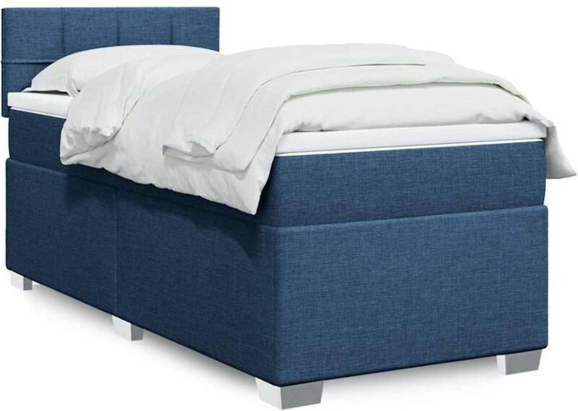 vidaxl Boxspringbett mit Matratze aus Stoff in Blau und Weiß, B/B/H: 80 x 200 x 100,5 cm - Bild 1