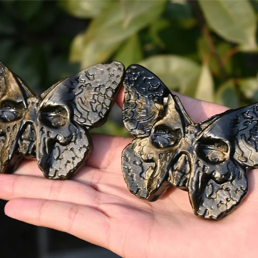 CrystalHola Handgeschnitzter Schmetterling aus goldenem Obsidian und Quarzkristall - Bild 4