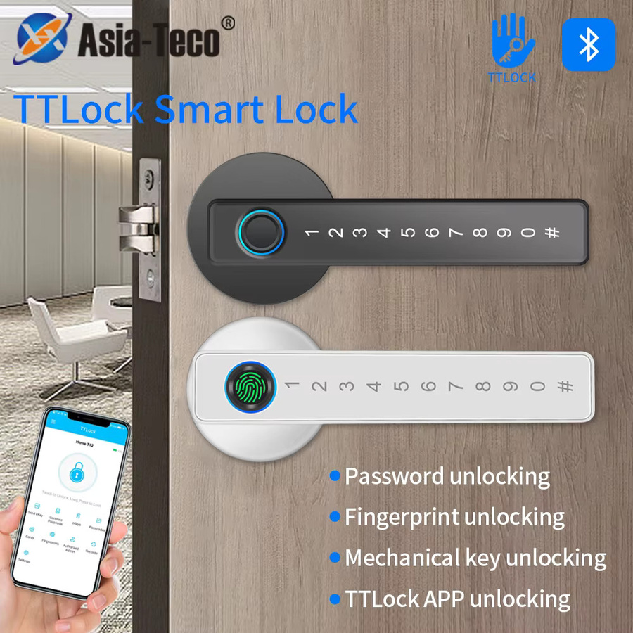 TTLock intelligentes biometrisches Fingerabdruck-Türschloss mit Bluetooth-Unterstützung, Tuya-App, schlüssellosem Zugang und elektronischem Passwortgriff in Schwarz von Asia-Teco - Bild 2