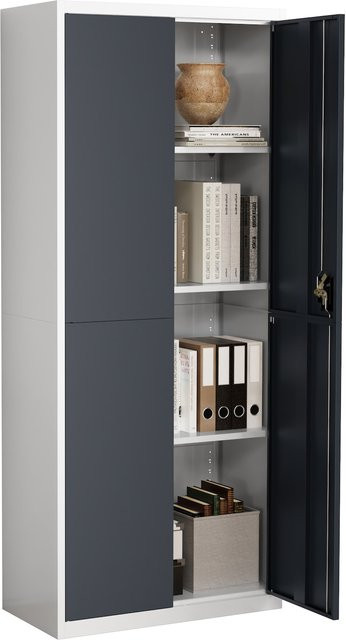 VCM Malivo Metall Büroschrank in Grau mit zwei abschließbaren Drehtüren und höhenverstellbaren Fachböden, H x B x T: 180 x 80 x 40 cm - Bild 1