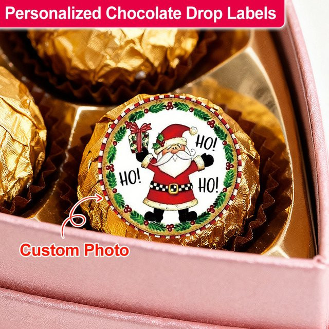 Personalisierte runde Schokoladenetiketten mit individuellen Fotos als Aufkleber für Weihnachten, Hochzeiten oder Geburtstage, mehrfarbig - Bild 1