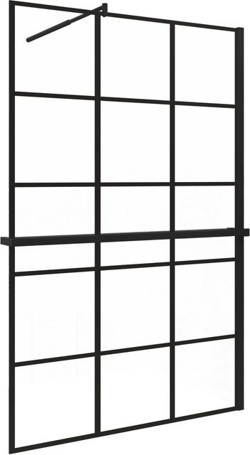 AICA Walk In Duschwand aus Nano Glas mit Gitter-Dekor und Duschregal in Schwarz, B: 80 cm, H: 200 cm - Bild 1