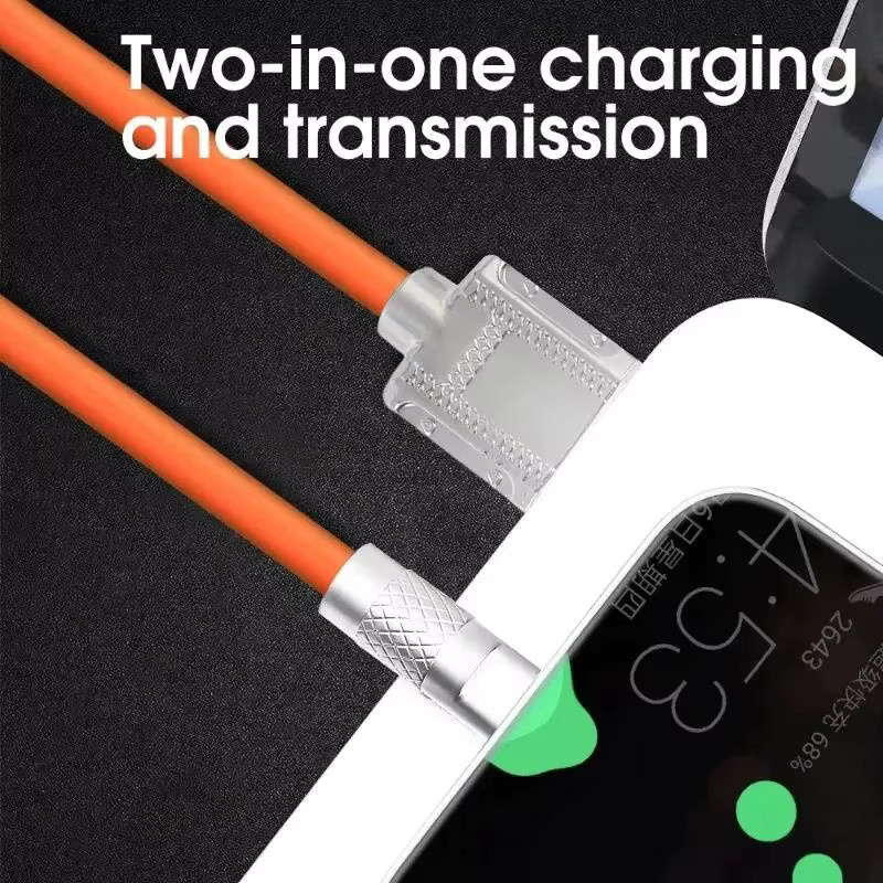 VORILYNEX USB-C Ladekabel aus Flüssigsilikon mit 120W und 6A in Orange - Bild 2