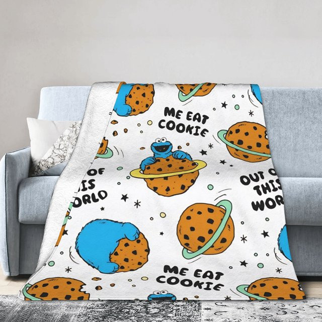 Potdemiel Plüsch-Decke Cookie Monster in Weiß, weiche Flanell-Tagesdecke aus Polyester für Erwachsene - Bild 1