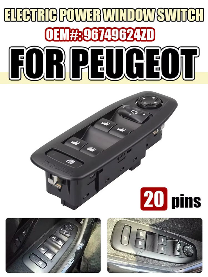 Malcayang Master Power Fenstersteuerung Schalter für Peugeot 208 und 2008 Schrägheck, Fahrerseite links, Schwarz - Bild 4