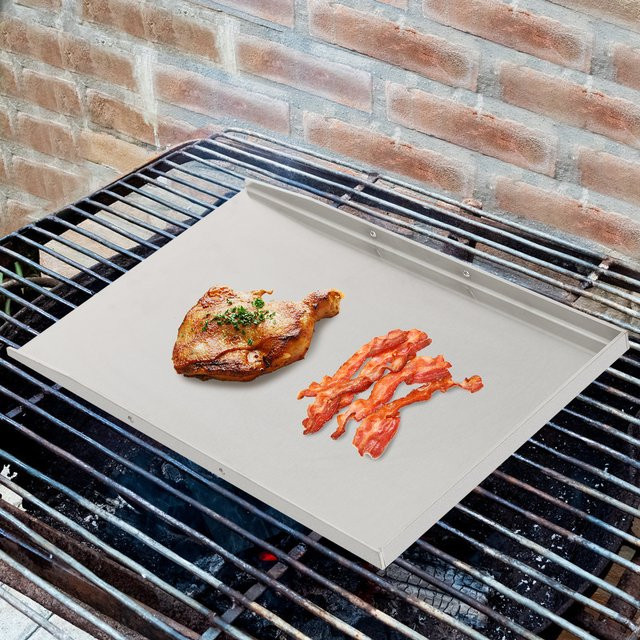 Bymaocar Edelstahl-Grillplatte in Silber, universelle Grillplatte für Camping und Wandern, B/T: 49 x 32,5 cm - Bild 1