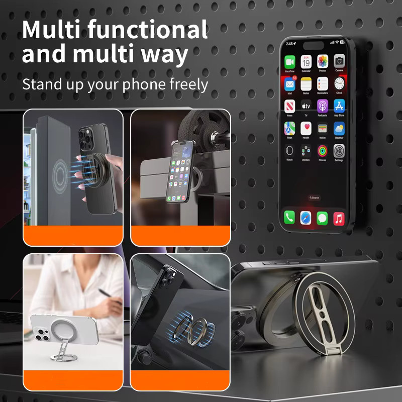 WSSHE Doppelseitiger magnetischer Telefonringhalter in Silber für MagSafe, iPhone und Android als Handy-Ständer und Magnetgriff - Bild 2