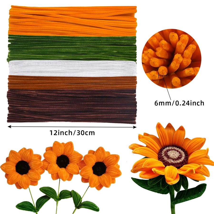 280 Stück Sonnenblumen-Pfeifenreiniger in Goldgelb mit Blumenstieldraht und Bastelzubehör für Bastelarbeiten - Bild 2