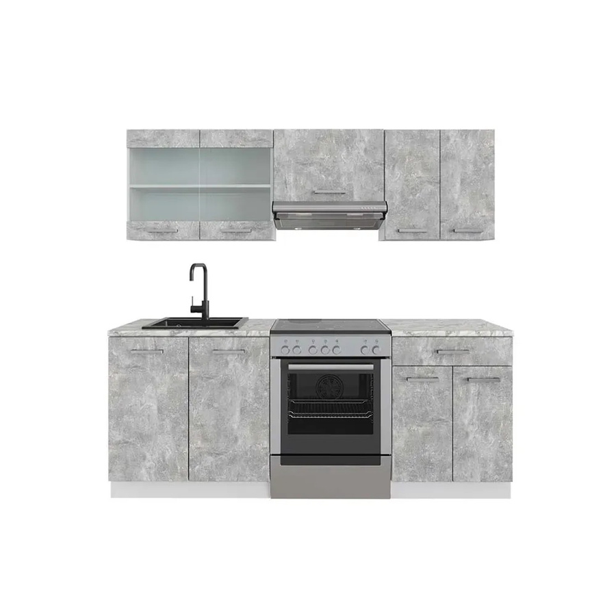 Vicco R-Line Küchenzeile Beton und Weiß mit Marmor-Optik, Breite: 200 cm - Bild 3