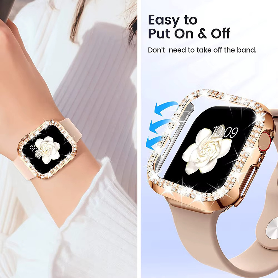 Samusak Uhrenzubehör Abdeckung für Apple Watch, Silikon, Roségold, Diamant, Kristall, Unisex - Bild 3