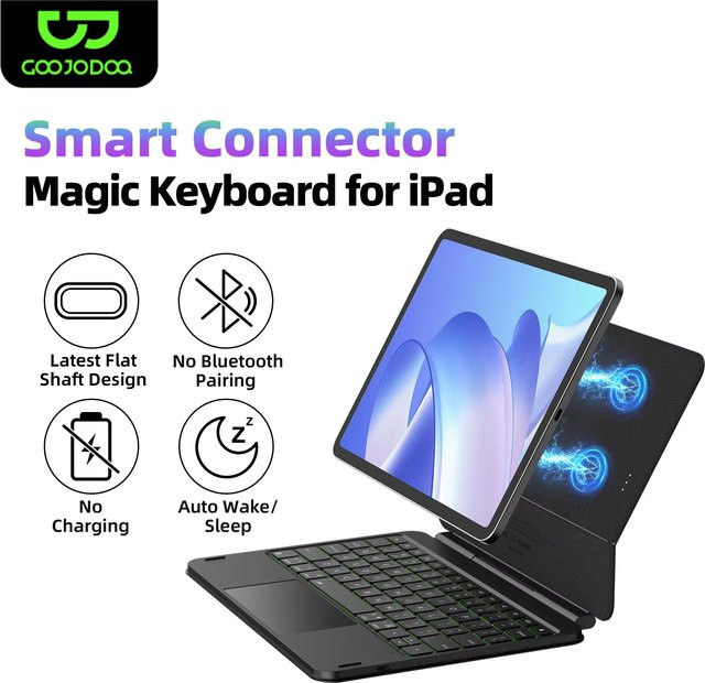 GOOJODOQ Smart Pogo Pin Magic Keyboard-Hülle für iPad Air 13 und iPad Pro 11 mit Multi-Touch Trackpad in Schwarz - Bild 1