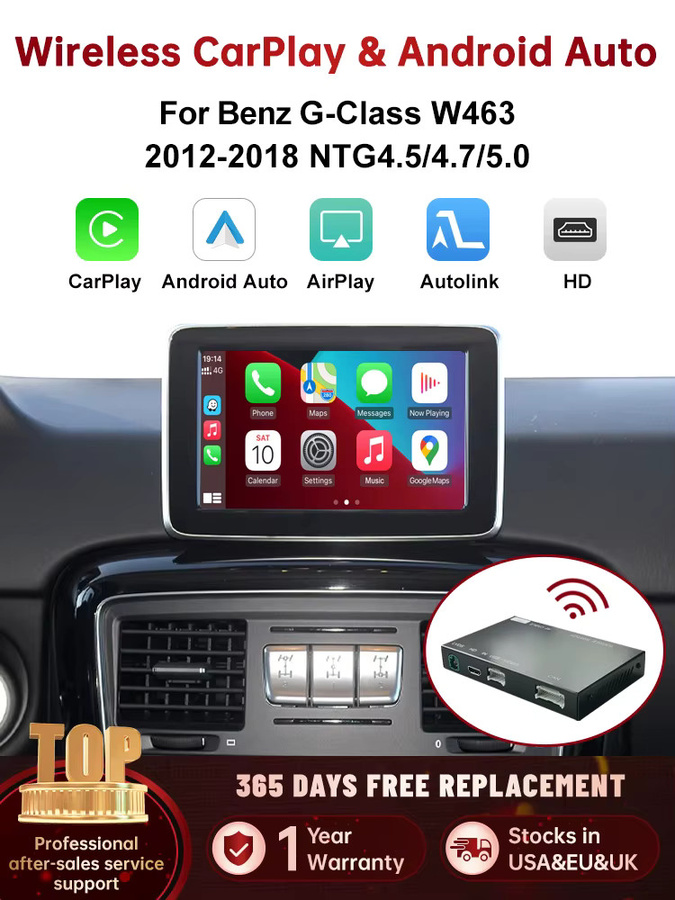 RoadTop Kabelloses CarPlay und Android Auto Interface für Mercedes Benz G-Klasse W463 (2012-2018) G63 G65 AMG G500 in Schwarz - Bild 4