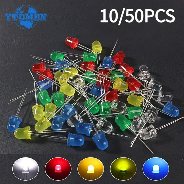 YTDMEN LED-Dioden-Set F8 8 mm superhell, 5 Farben (Rot, Weiß, Grün, Blau, Gelb) in 10 oder 50 Stück - Bild 1