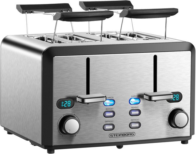 Steinborg XXL 4-Scheiben Toaster aus Edelstahl mit Brötchenaufsatz und Timer, Silber, 1600 Watt - Bild 1