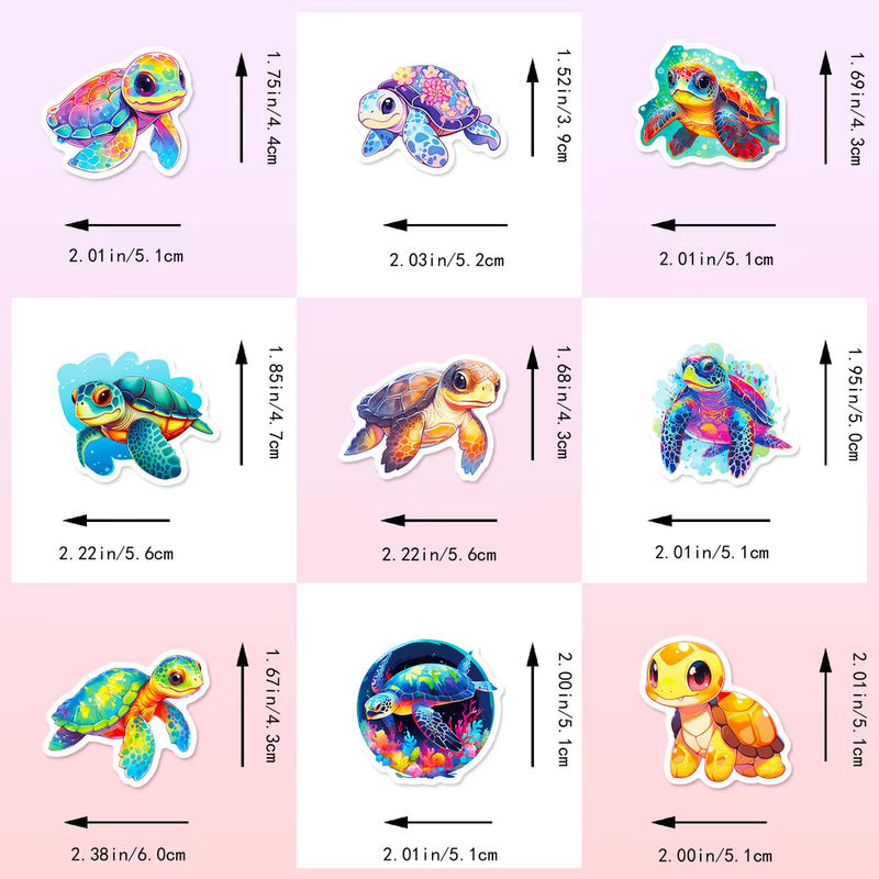 50 Stück bunte Schildkröten-Aufkleber Set aus Papier im maritimen Design von RecordingYourLife Store - Bild 6