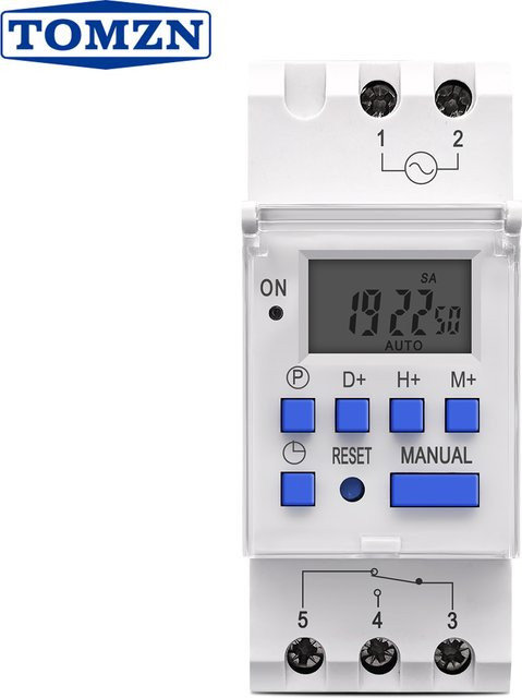 TOMZN Digitaler Wochenzeitschalter für die DIN-Schiene, Einphasen-Relais-Timer mit 1NO 1NC, Weiß - Bild 1