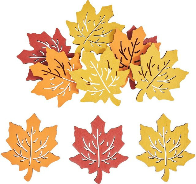 VBS Streuteile Herbstblätter in Rot, Orange, Gelb und Multicolour aus Papier und Holz - Bild 1