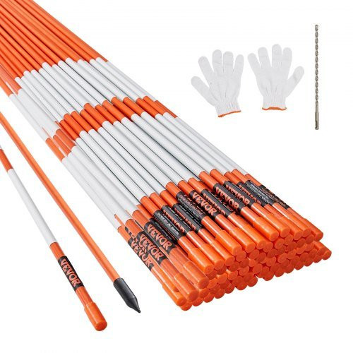 VEVOR 100er-Pack Einfahrtsmarkierungen in Orange, Fiberglas-Schneepflugpfähle mit reflektierendem Band, Höhe: 121,5 cm - Bild 1