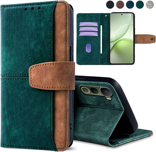 Vivo Handyhülle aus PU-Leder mit Metall-Schnallen und Flip-Wallet in Braun - Bild 1