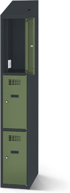 rotstahl Fächerschrank mit Ladefunktion und 3 Fächern in Hellgrün, Korpus Anthrazitgrau, B: 30 cm, H: 200 cm - Bild 1
