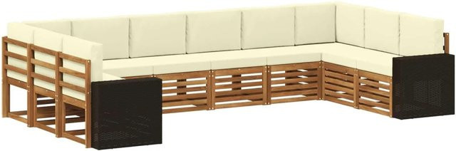 vidaXL Outdoor-Sofagarnitur in L-Form aus Akazienholz mit Polsterung in Natur und Creme - Bild 1