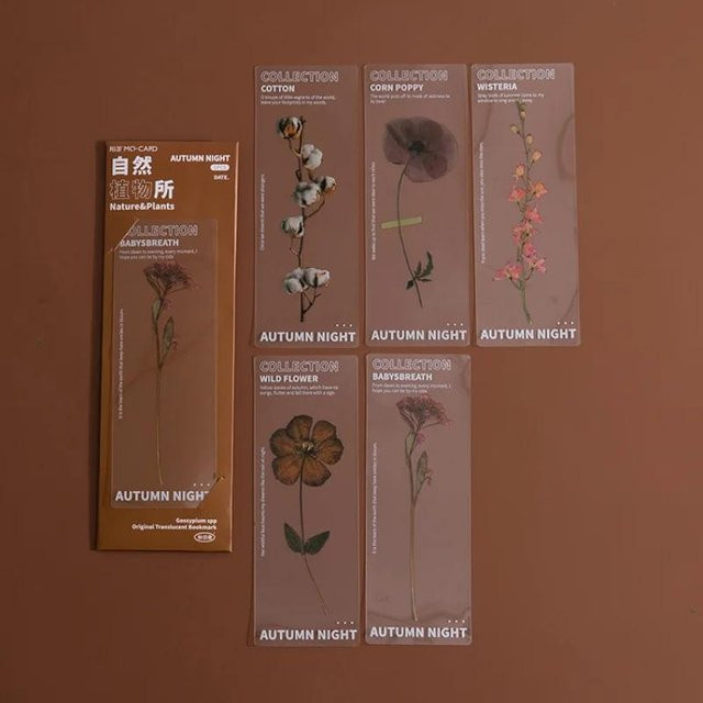 NATAWA Blumenserie Lesezeichen Set aus PVC, 5 Stück, Kaffeebraun und Mehrfarbig, Niedrige Schreibwaren für Schüler und Schulbedarf - Bild 1