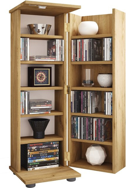 VCM CD DVD Stand Regal aus Holz in Braun mit abschließbarer Tür und 10 variablen Einlegeböden, H x B x T: 93 x 31 x 31 cm - Bild 1
