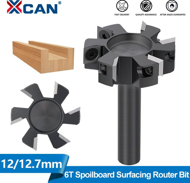 Xcan CNC Spoilboard Oberflächenfräser mit 12mm Schaft und 6 Flügeln aus Hartmetall für Holzplatten - Bild 1