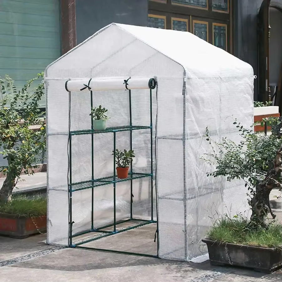 Wasserdichte Gewächshaus-PE-Abdeckung mit Tür in Transparent, Wärmedämmung und Regenschutz, B/T/H: 143 x 143 x 195 cm - Bild 5