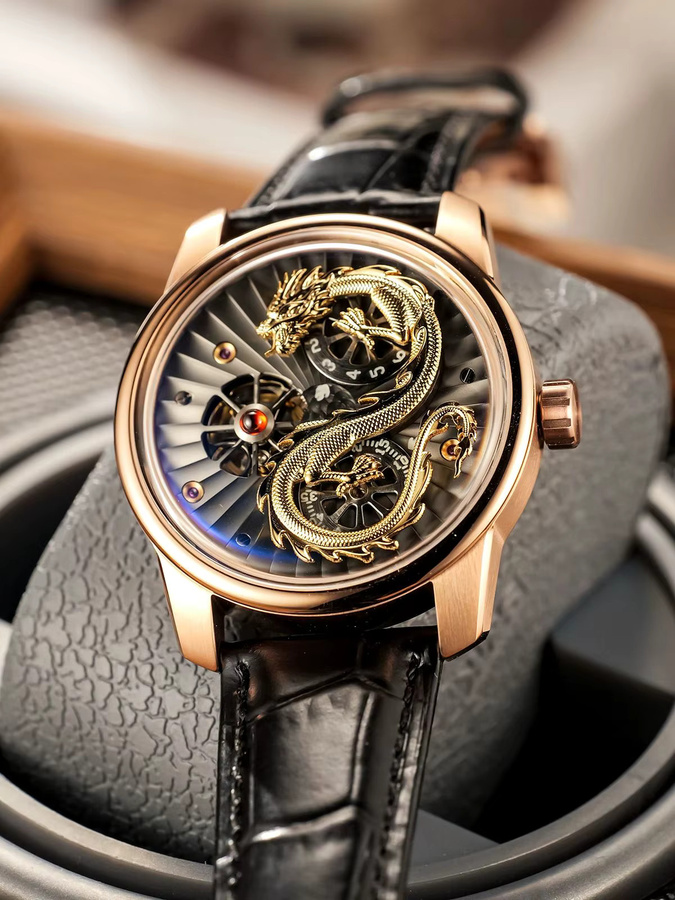 OBLVLO Automatik-Armbanduhr, Roségold, Leder, Herren - Bild 6