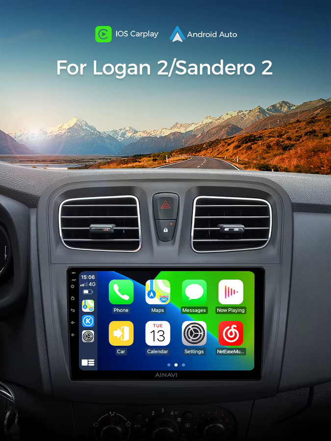 Ainavi Autoradio mit drahtlosem CarPlay und Android Auto für Dacia Lodgy, Renault Logan 2 und Sandero 2, Schwarz, 2 Din - Bild 7