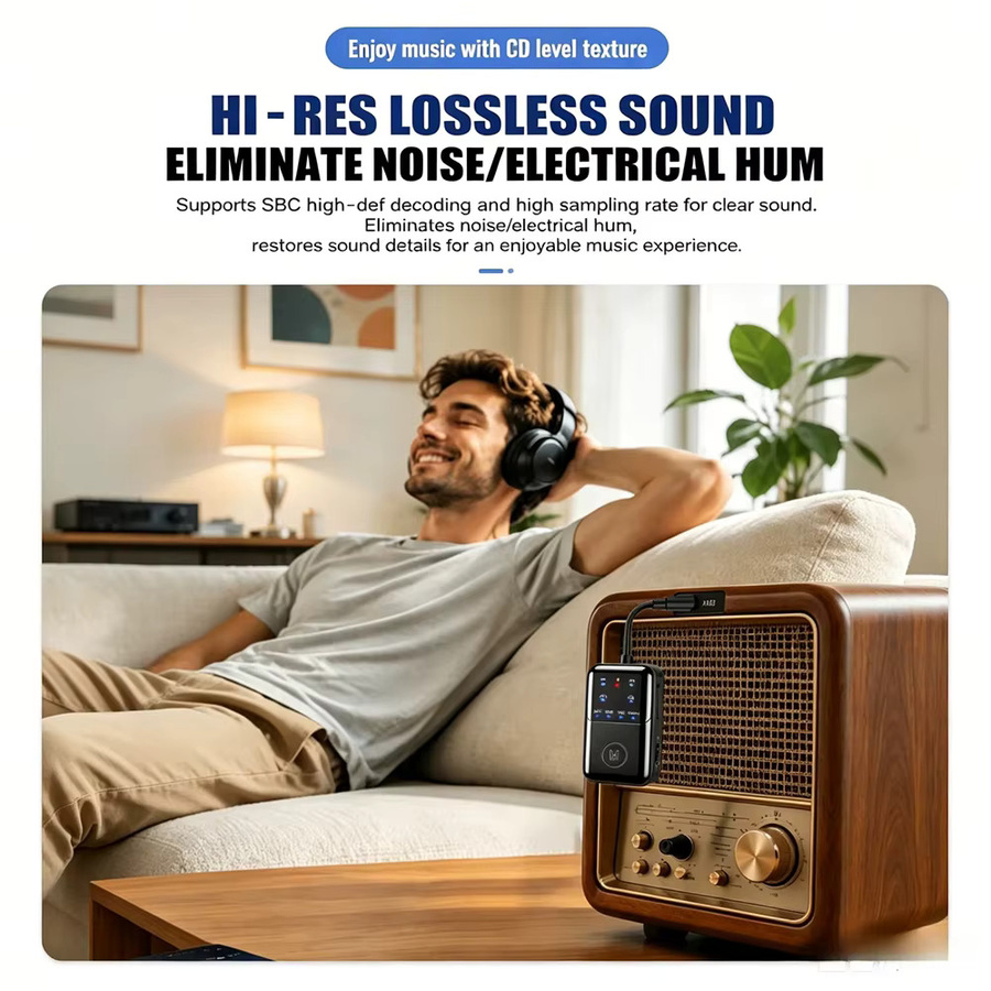 KEBIDUMEI Bluetooth 6.0 Audio-Adapter Dual RX und Dual TX in Schwarz mit 3,5mm AUX HiFi Stereo für PC und TV - Bild 2