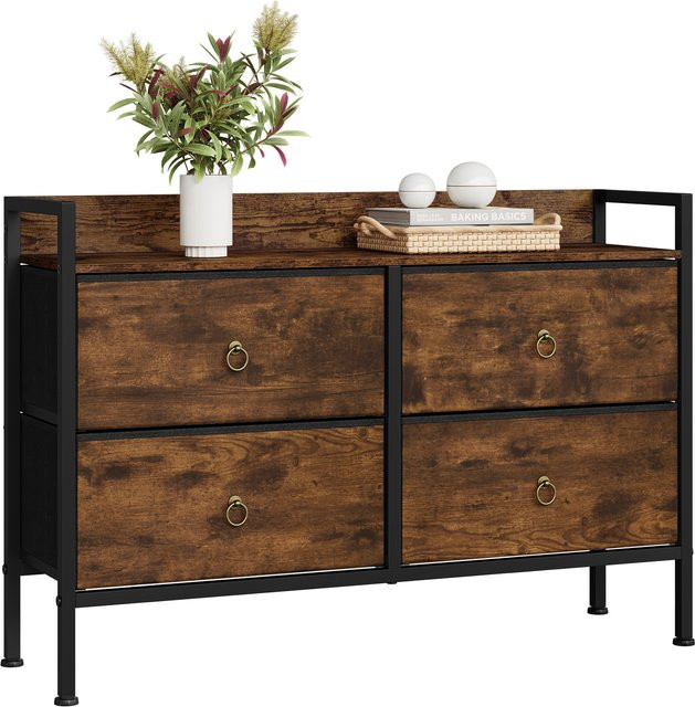 WOLTU Kommode in Vintage-Braun mit 4 Stoffschubladen für Schlafzimmer und Wohnzimmer - Bild 1