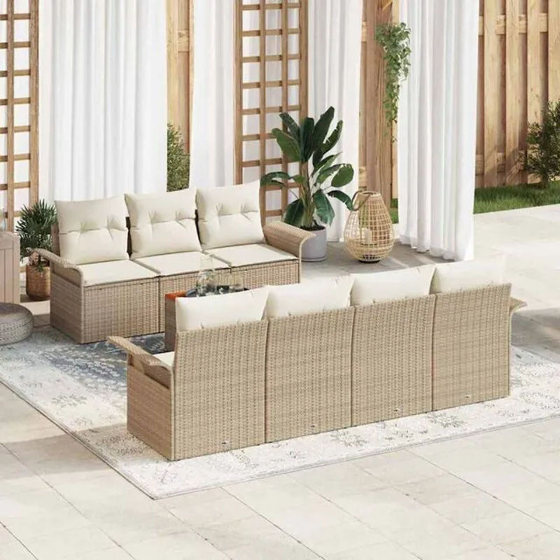 Vidaxl Garten-Sofa-Set aus Polyrattan mit 8 Kissen in Beige und Creme, Loungemöbel aus Akazie und Stahl, B/T/H: 55 x 55 x 37 cm - Bild 1