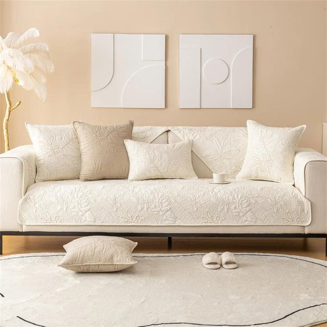 Household supplies MH Universal Stoffsofa Kissen Set mit Stickerei, Beige, B/B: 70 x 70 cm - Bild 1
