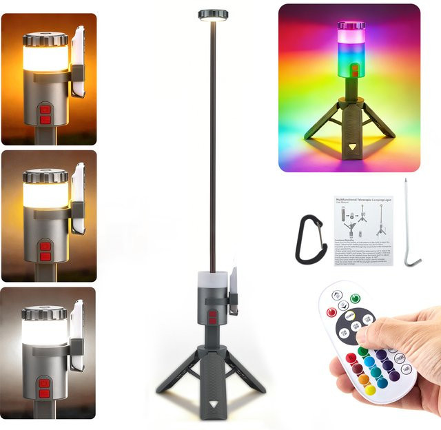 Rbefeuly Teleskopische LED-Campinglampe mit Stativ, wiederaufladbare tragbare Laterne für den Außenbereich in Schwarz oder Weiß - Bild 1